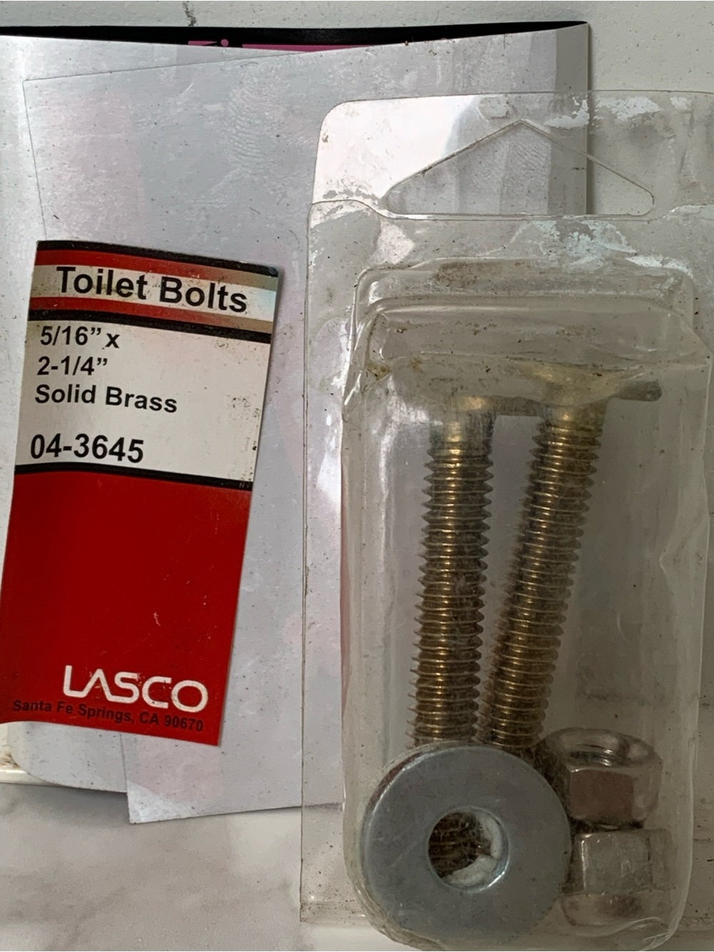 LASCO Solid Brass Toilet Bolts 5/16" x 2-1/4" - Brass Finish
